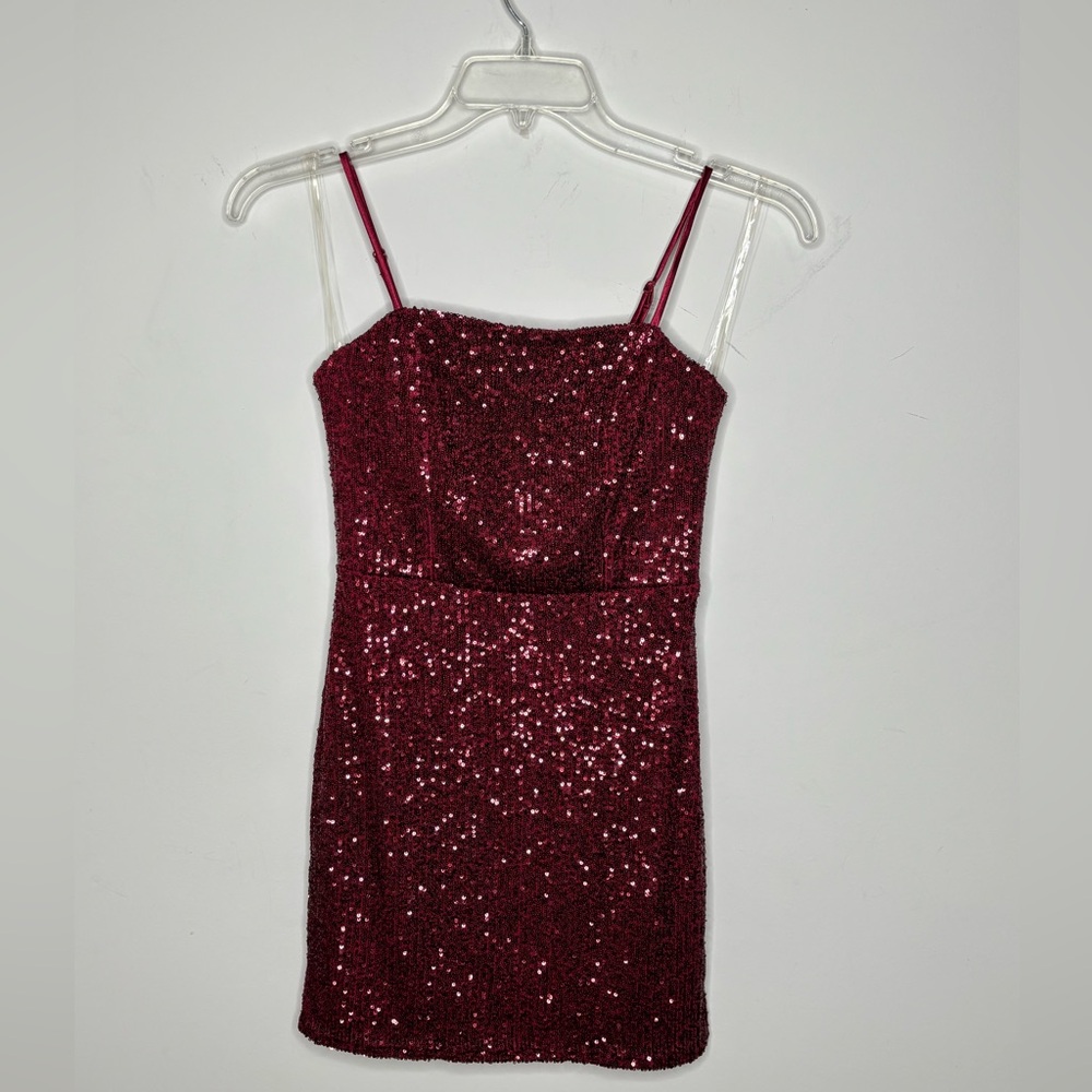 BN12 Midnight Doll Festive Burgundy Sequin Mini Dress‎ Cocktail Party Dress Sz 3